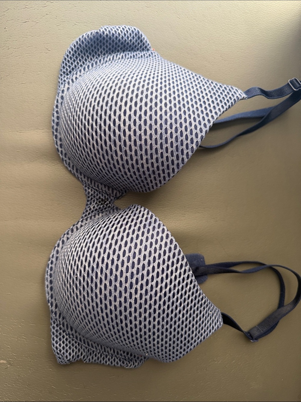 Blue Mesh Patterned lined Bra